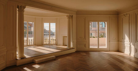 Interior de ático en el Eixample de Barcelona con suelo de parquet en espiga